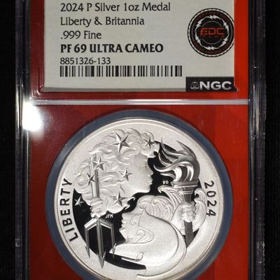 2024-P LIB & BRIT 1 OZ .999 SILVER NGC PF69 UCAM