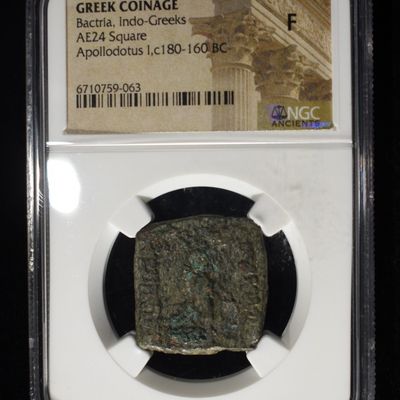 Sale Photo Thumbnail #208: APOLLODOTUS I c.180-160 BC AE24 SQUARE NGC F
