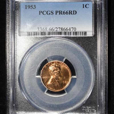 1953 LINCOLN CENT PCGS PR-66 RD