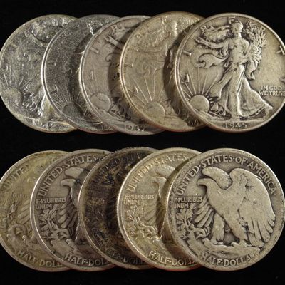 (10) 90% SILVER WALKING LIBERTY HALF DOLLARS