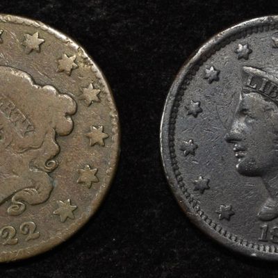 1822 VG & 1837 FINE LARGE CENTS