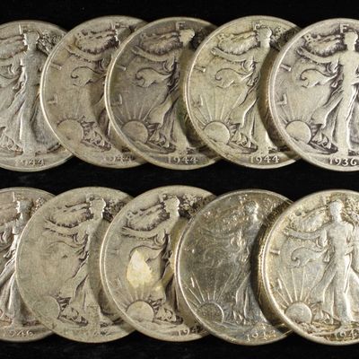 (10) 90% SILVER WALKING LIBERTY HALF DOLLARS