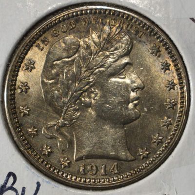 1914 BARBER QUARTER CH BU LIGHT OLD CLEANING