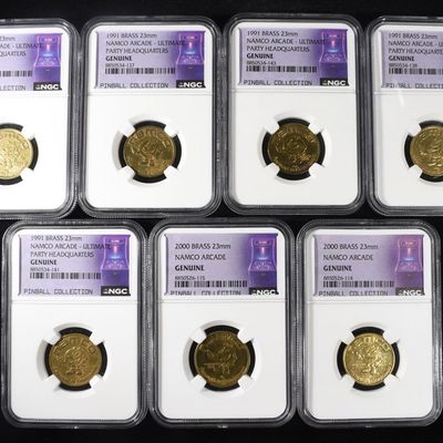 (7) BRASS 23MM NAMCO ARCADE TOKENS GENUINE NGC