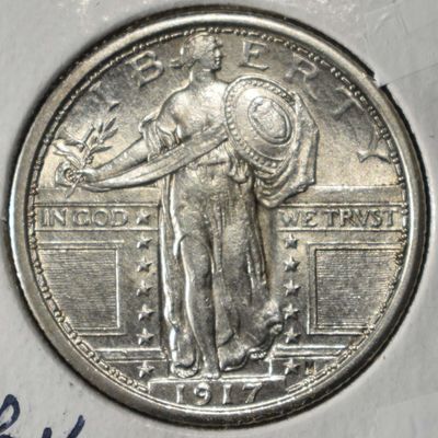 1917 T1 STANDING LIBERTY QUARTER CH BU SHARP