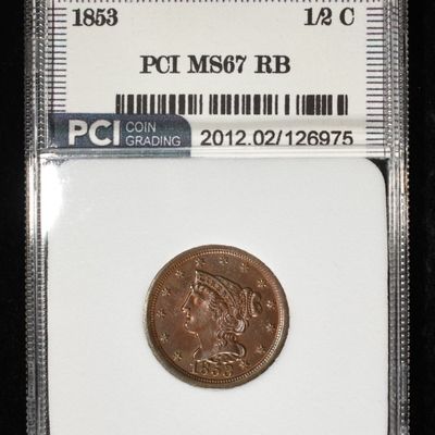 1853 BRAIDED HAIR HALF CENT PCI SUPERB GEM BU RB