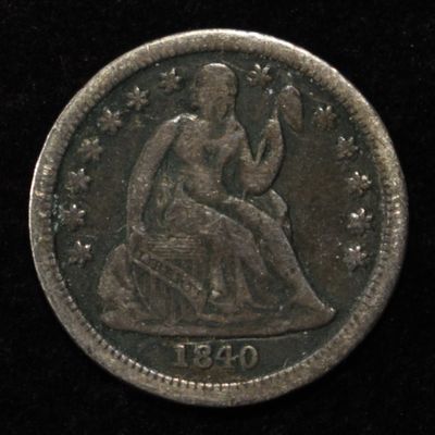 1840 LIBERTY SEATED DIME DRAPERY VF