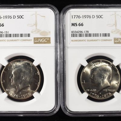 (2) 1776-1976-D KENNEDY HALF DOLLARS NGC MS66