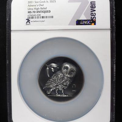 2021 COOK IS. 5 OZ SILVER ATHENA'S OWL NGC MS70