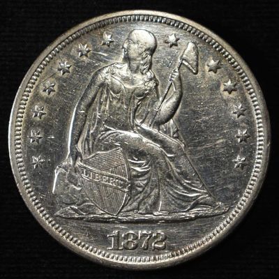 1872 SEATED LIBERTY DOLLAR CH AU