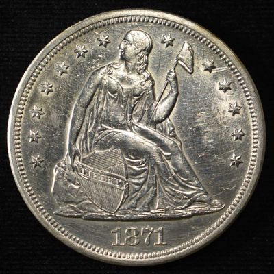 1871 SEATED LIBERTY DOLLAR CH AU