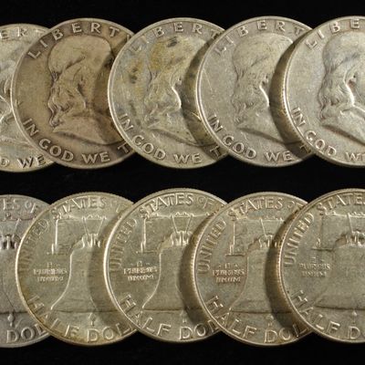 (10) 90% SILVER FRANKLIN HALF DOLLARS