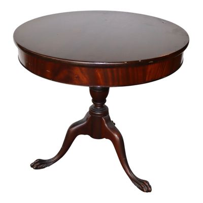Sale Photo Thumbnail #81: Semi Antq Solid Mahog Paw Foot 30" Drum Table Orig