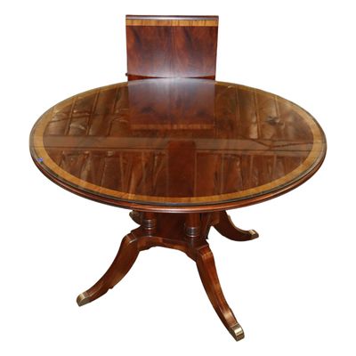 Sale Photo Thumbnail #20: Ethan Allen 46" Burl Mahogany Table w/Leaf