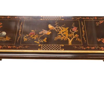 Sale Photo Thumbnail #31: VTG Henredon Asian Black Lacquer Sofa Table Orig Fin
