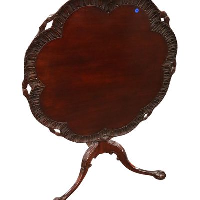 Sale Photo Thumbnail #152: Antq Mah Scallop Crvd Tilt Top Table Paw Feet