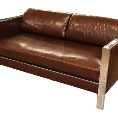 Sale Photo Thumbnail #119: MCM Milo Baughman Style Chrome Ostrich Uph Settee