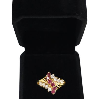 Sale Photo Thumbnail #318: Ruby & dia. style stone gold tone ring size 9.25