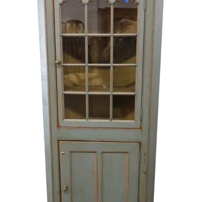 Sale Photo Thumbnail #158: Country Painted 2 Door Corner Cabinet Distressed