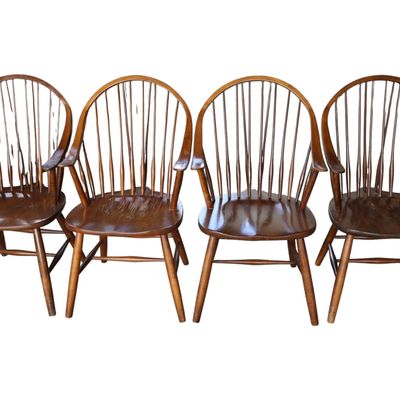 Sale Photo Thumbnail #143: Set 4 Maple Windsor Brace Back Arm Chairs