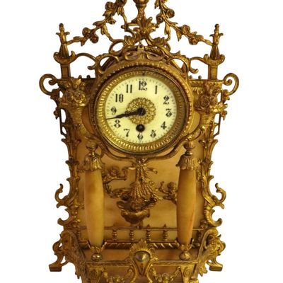 Sale Photo Thumbnail #230: Antique French Gilt Bronze Alabaster Mantel Clock