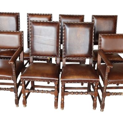 Sale Photo Thumbnail #141: Set 8 Oak Dining Chairs Faux Leather Seats