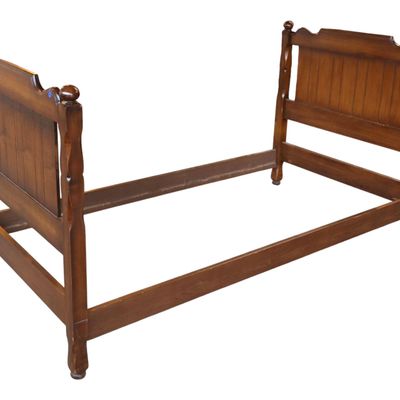 Sale Photo Thumbnail #73: Vintage walnut finish day bed with wood rails