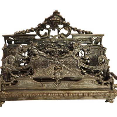 Sale Photo Thumbnail #241: Victorian desk top letter holder pewter style finish