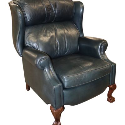 Sale Photo Thumbnail #125: VTG Robb & Stucky Green Leather Claw Foot Recliner