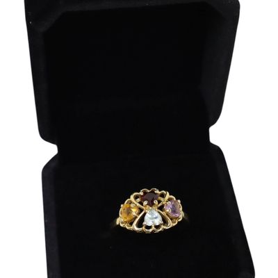 Sale Photo Thumbnail #319: 4 birth stone gold tone ring marked V size 6.75