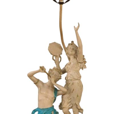 Sale Photo Thumbnail #210: FR Signed Painted Metal Figural Table Lamp