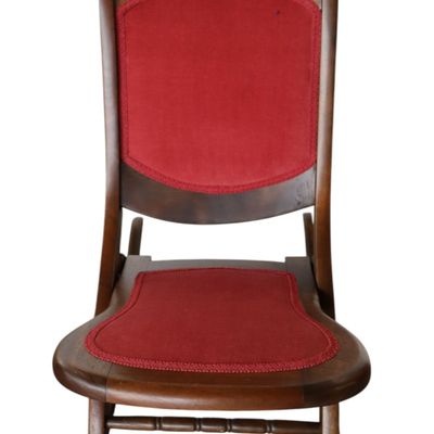 Sale Photo Thumbnail #90: VTG Rose Crvd Mahog Folding Rocking Chair Orig Fin