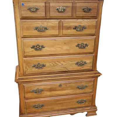 Sale Photo Thumbnail #75: VTG Oak Finish 6-Drawer High Chest Orig Finish