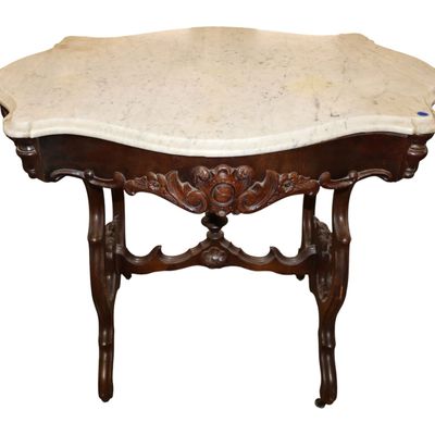 Sale Photo Thumbnail #154: Antq Victorian Rosewood Turtle Top Marble Table