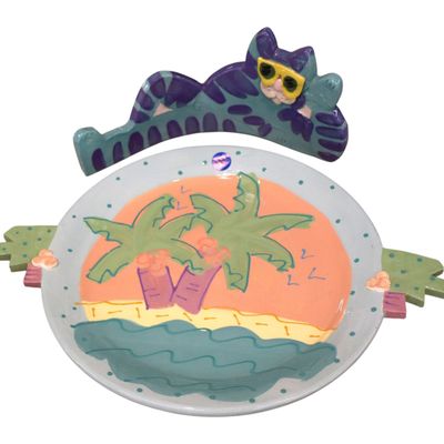 Sale Photo Thumbnail #273: Vintage Staub Signed Cat Palm Tree Ceramic Plate