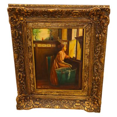 Sale Photo Thumbnail #191: Trisevgeni Interior Oil Painting Gold Frame