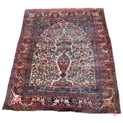 Sale Photo Thumbnail #115: Antq Hand Stitched Wool Rug Tree of Life Pattern