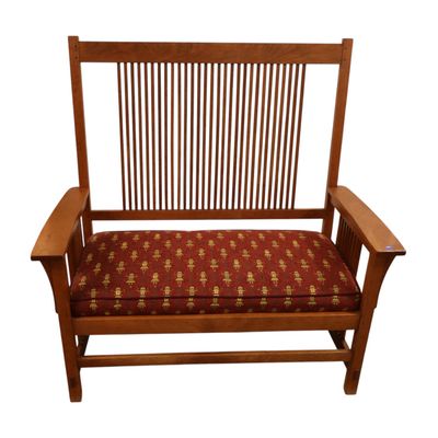 Sale Photo Thumbnail #6: Stickley Cherry High Back Slatted Settee Orig