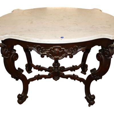 Sale Photo Thumbnail #156: Antq Victorian Turtle Top Marble Wal Rose Table