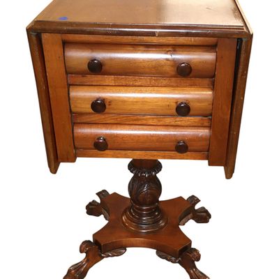 Sale Photo Thumbnail #34: Antq Empire Paw Foot Mahog 3-Dr Drop Leaf Stand