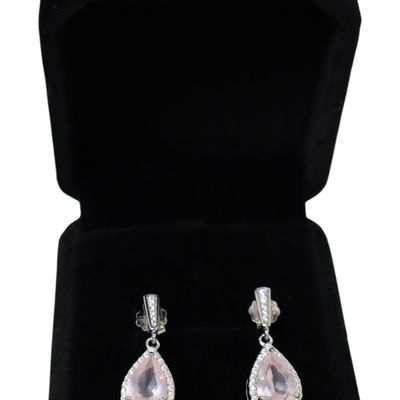 Sale Photo Thumbnail #301: 1.85 rose quartz white sapphire SS earrings 1"