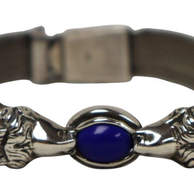 Sale Photo Thumbnail #312: Unique s/s rams head bracelet with lapis stone