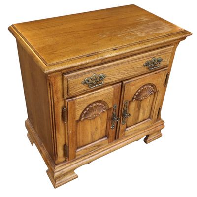 Sale Photo Thumbnail #76: VTG Oak Finish 1-Dr 2-Door Nightstand Orig Finish