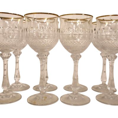 Sale Photo Thumbnail #267: Set 8 Mikasa gold trim lead crystal stemware