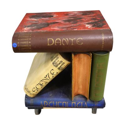 Sale Photo Thumbnail #44: Vtg IT Metal Faux Book Stack Lift Top Storage Table