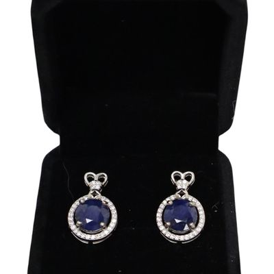 Sale Photo Thumbnail #306: 4.60ct blue & white sapphire SS halo earrings