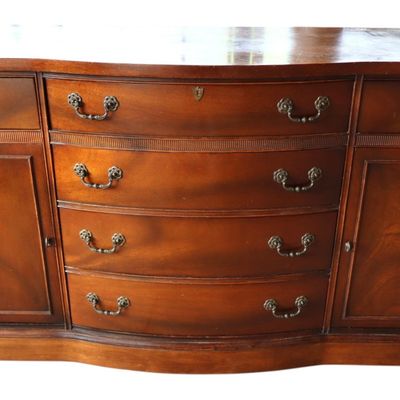 Sale Photo Thumbnail #109: VTG Burl Mahog 6-Dr 2-Door Buffet Orig Finish