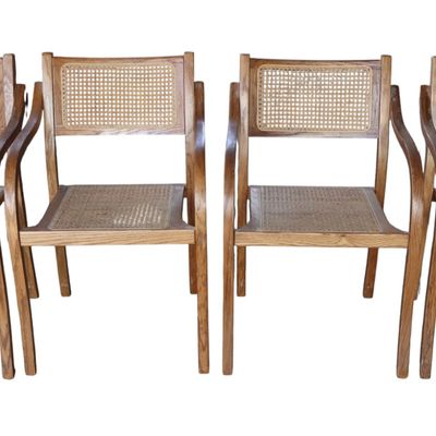 Sale Photo Thumbnail #144: Set 4 Stackable Oak Bentwood Cane Arm Chairs