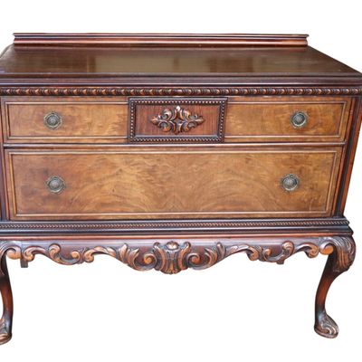 Sale Photo Thumbnail #87: Antq Crvd Burl Walnut 2-Dr Server JB Vansciver Orig