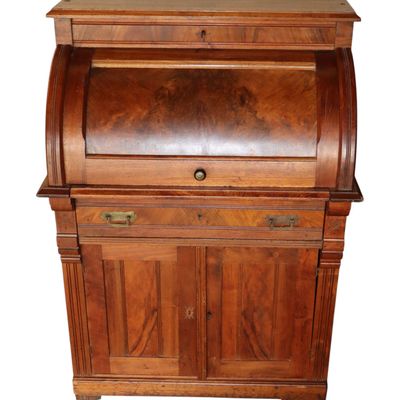 Sale Photo Thumbnail #163: Antq Walnut Cylinder Roll Desk Petite Size Orig